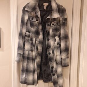Junior's Black and White Plaid Coat